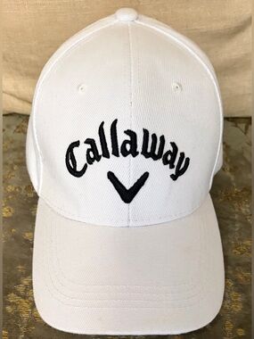Callaway White Golf Hat Dark Embroidered Logo Adjustable Strapback Cap